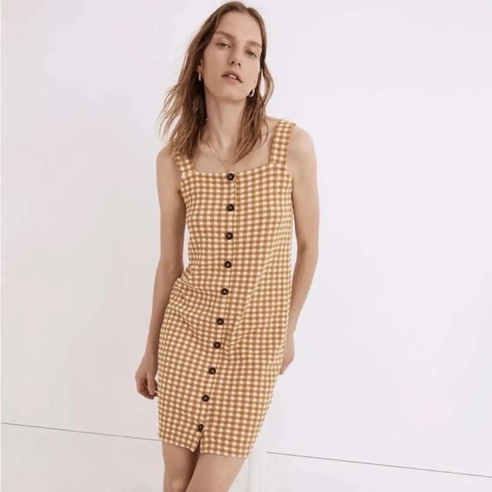 Madewell Jacquard Button-Front Mini Dress in Gingham Check